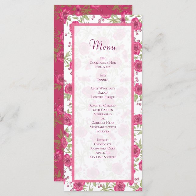 Bright Pink Rose Wedding Menus (Anverso / Reverso)