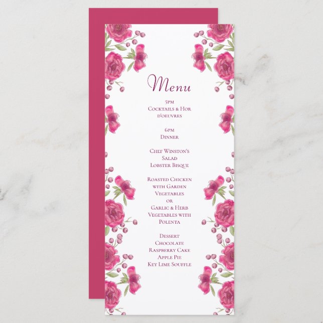 Bright Pink Rose Wedding Menus (Anverso / Reverso)