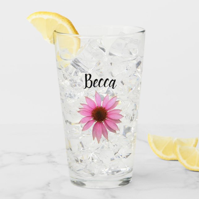 Bright Purple Coneflower Personalized Glass (Anverso (hielo))