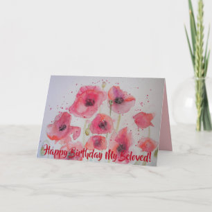 Bright Red Poppies Watercolor Tarjeta de cumpleaño