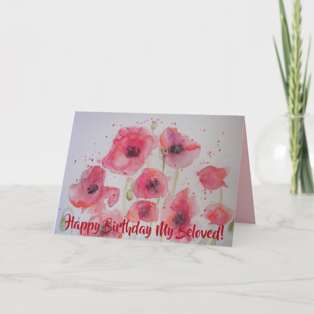 Bright Red Poppies Watercolor Tarjeta de cumpleaño (Anverso)