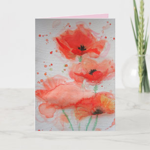 Bright Red Poppies Watercolor Tarjeta de cumpleaño