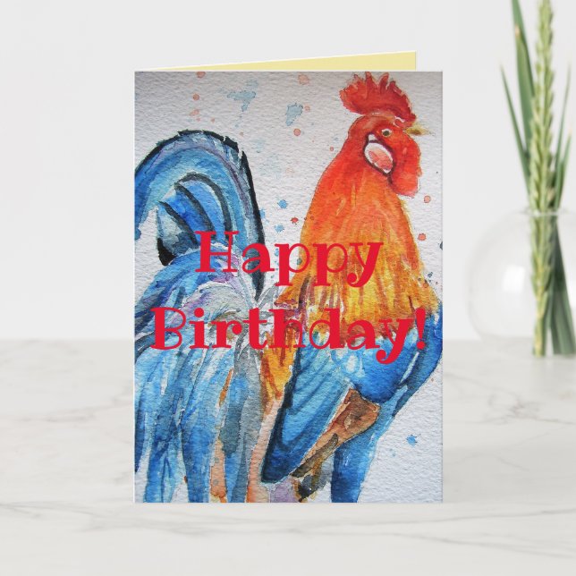 Bright Red Rooster Watercolor Tarjeta de cumpleaño (Anverso)