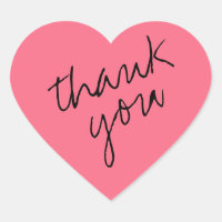 Bright Watermelon Pink Heart Gracias Pegatina