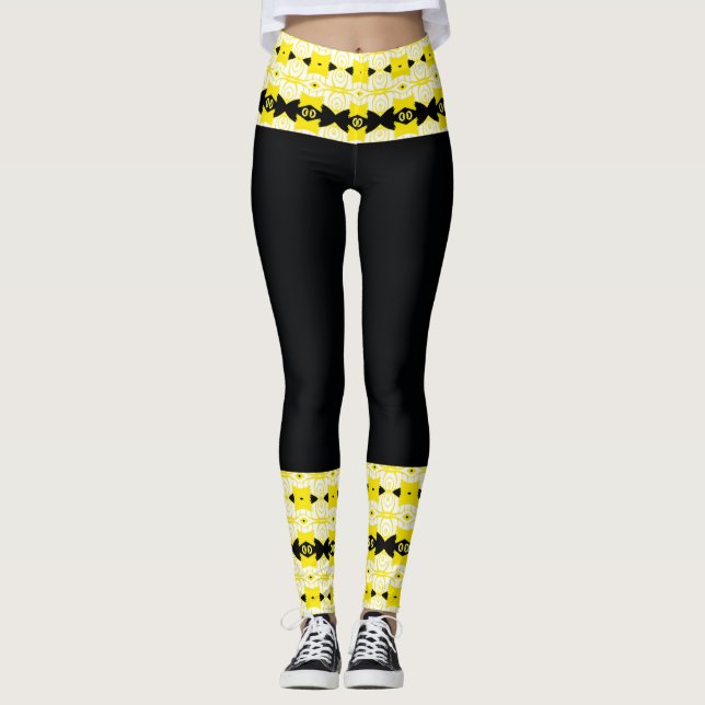 Bright Yellow & Black Tribal Leggings (Anverso)