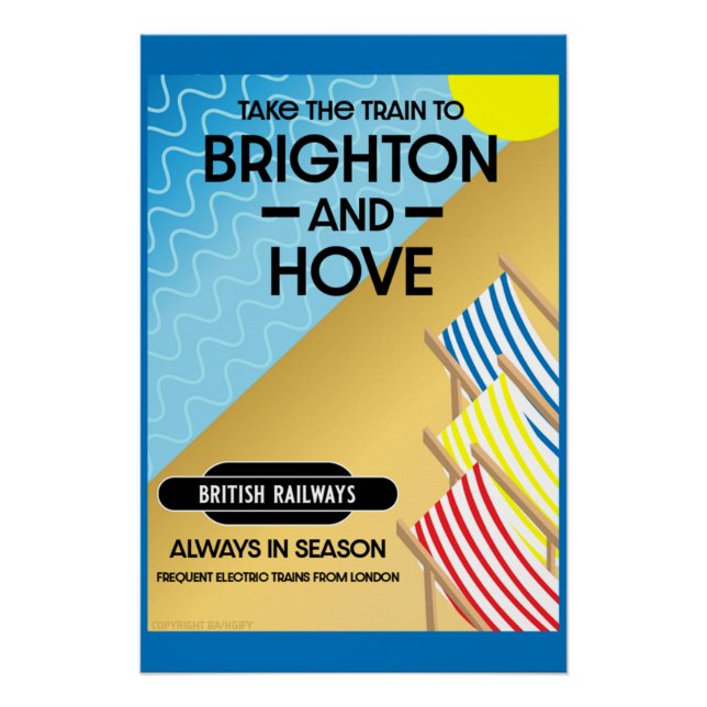 Brighton Y Hove Train Travel Beach Poster De Arte (Anverso)
