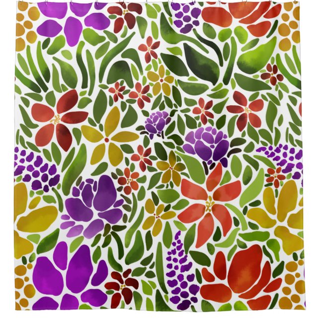 Brillante Abstrato Cortina de Ducha Floral (Anverso)