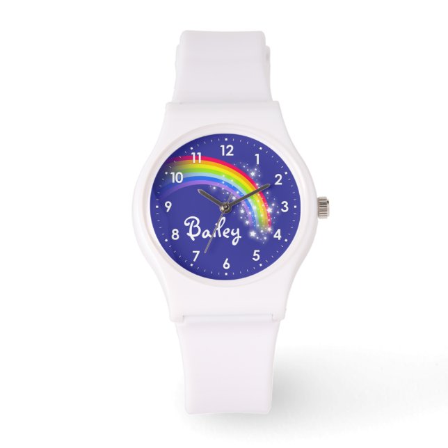Brillante arco iris azul nombre reloj de pulsera (Anverso)