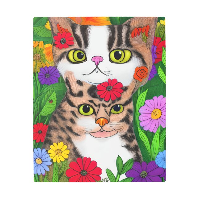 Brillante arte folclórico gato y gatito (Anverso)