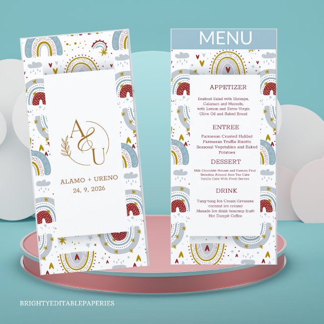 Brillante Boho Terracotta Rainbows Menú Boda (Savor the flavors of love with our Menu and add a touch of bohemian charm to your special day!)