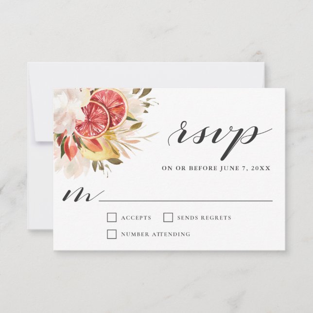 Brillante Citrus Tropical Boda Floral RSVP (Anverso)