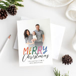 Brillante colorido Feliz Navidad Full Photo<br><div class="desc">Haga una declaración elegante esta temporada de vacaciones con esta tarjeta de foto festiva y divertida. La parte frontal presenta un estilo lúgubre de color y texto personalizado. La parte posterior presenta un patrón de puntos colorido que combina con un toque especial. Visita mi tienda para ver tarjetas de vacaciones...</div>