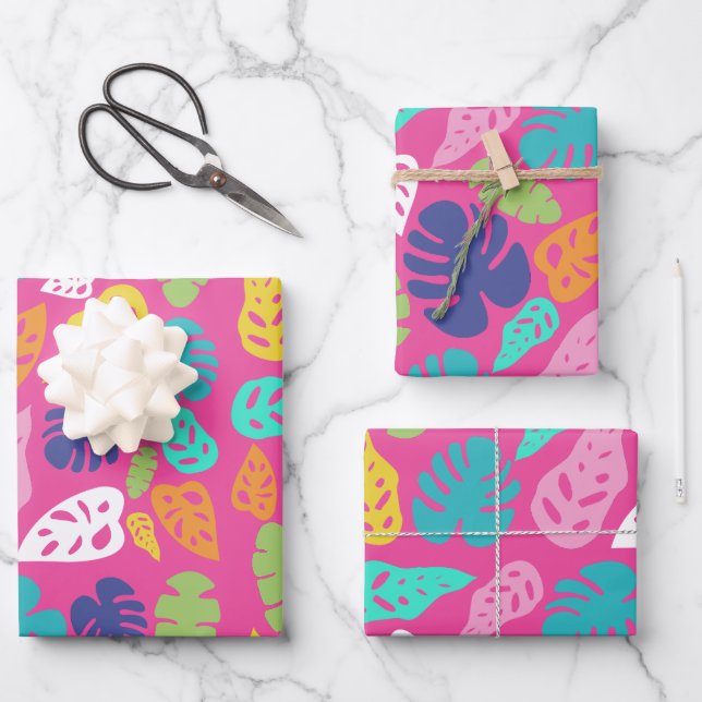 Brillante Colorido Patrón de hojas tropicales de v (Anverso)