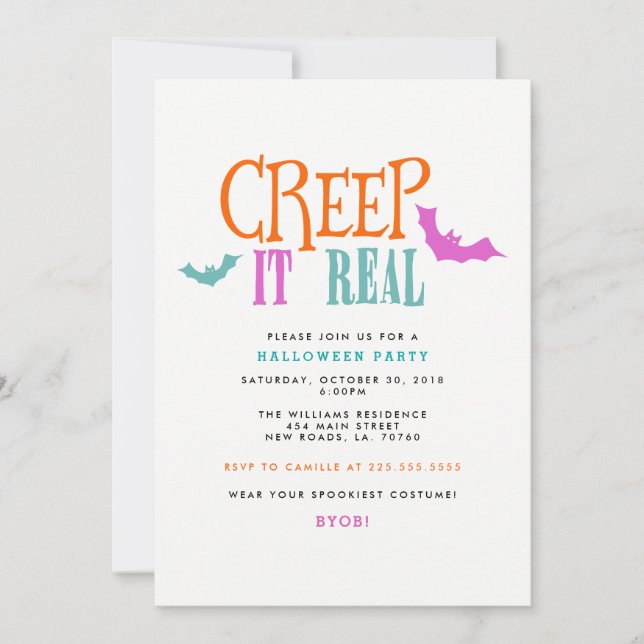 Brillante Creep It Real Halloween Party Invitación (Anverso)