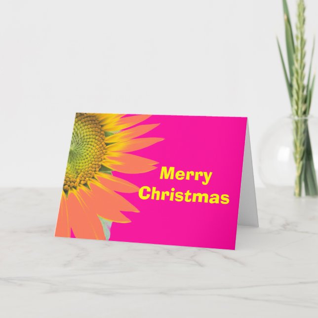 Brillante Feliz Navidad Rosa y Flor Amarilla (Anverso)