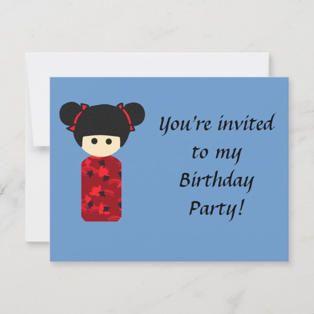 Brillante invitación de cumpleaños a Kokeshi (Anverso)