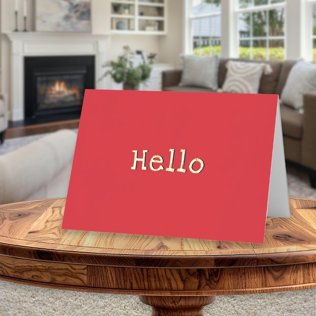 Brillante Moderno Hola Simple Mínimo Rojo Sandía (A bright, modern card for any occasion, in watermelon red with 'Hello' greeting in foil)