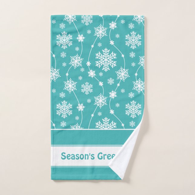 Brillante patrón Verde azulado de copos de nieve b (Toalla de mano)