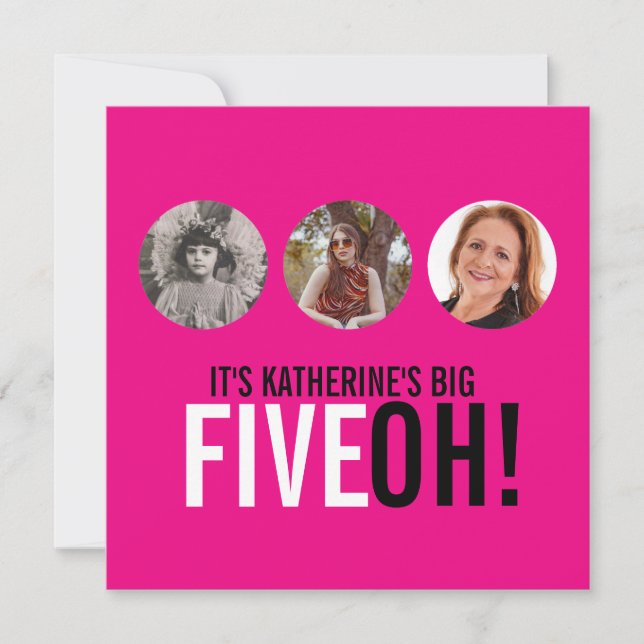 Brillante rosa 50.º FIVEOH! invitación de cumpleañ (Anverso)
