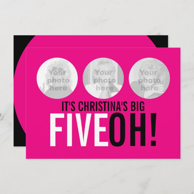Brillante rosa 50.º FIVEOH! invitación de cumpleañ (Anverso / Reverso)