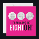 Brillante rosa 80th OCHOHTOH! invitación de cumple<br><div class="desc">Brillante invitación de cumpleaños 80 de doble cara rosa y negro. Brillante personalizar de invitación de estilo retro negro y rosa caliente con sus propios detalles y tres fotos de su chica de cumpleaños. Diseño único de Sarah Trett.</div>