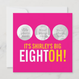 Brillante rosa 80th OCHOHTOH! invitación de cumple