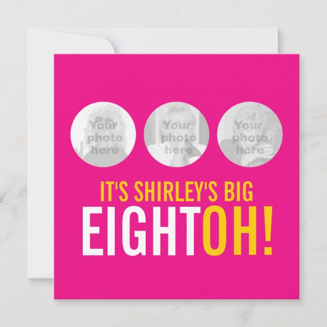Brillante rosa 80th OCHOHTOH! invitación de cumple (Anverso)