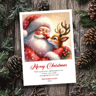 Brillante Santa y Rudolph Feliz Navidad Saludo