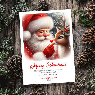 Brillante Santa y Rudolph Feliz Navidad Saludo