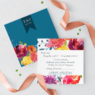 Brillante verano colorido Boda floral Tarjeta RSVP