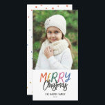 Brillante y colorida foto de navidad<br><div class="desc">Haga una declaración elegante esta temporada de vacaciones con esta tarjeta de foto festiva y divertida. La parte frontal presenta un estilo alegre y colorido con el texto personalizado. La parte posterior presenta un patrón de puntos colorido que combina con un toque especial. Visita mi tienda para ver tarjetas de...</div>