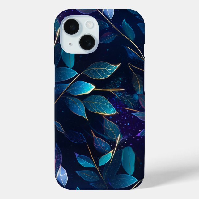 Brillantes hojas azules iPhone 15 Apenas hay Funda (Reverso )