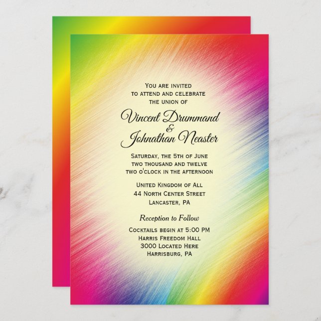 Brillantes invitaciones a la boda del arcoiris (Anverso / Reverso)