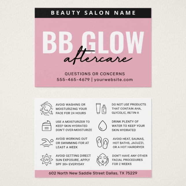 Brillo de brillo rosado facial después de la tarje (Anverso y reverso)