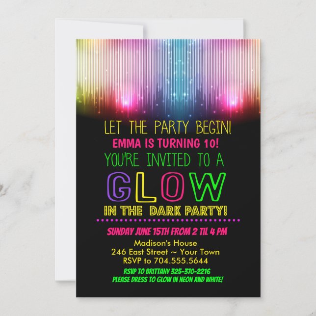 Brillo en la oscura invitación de cumpleaños (Anverso)