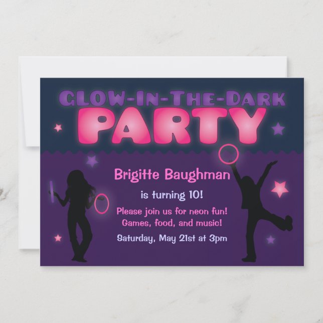 Brillo morado y rosa en la invitación de la fiesta (Anverso)