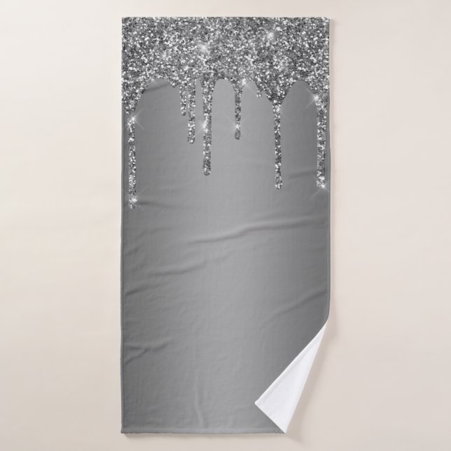 Brillo Plateado Glitter Goteos Chic (Toalla de baño)