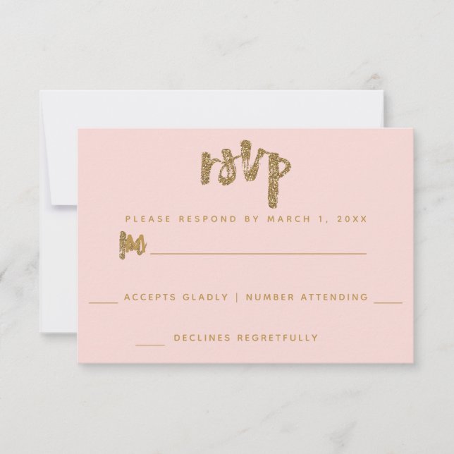 Brillo Rosa Dorado Bodas Simple RSVP (Anverso)