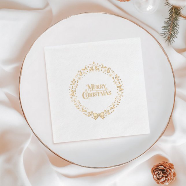 Brillo Servilletas de Navidad Feliz Navidad con Hoja de O (Gold Foil Merry Christmas Holiday Napkins)