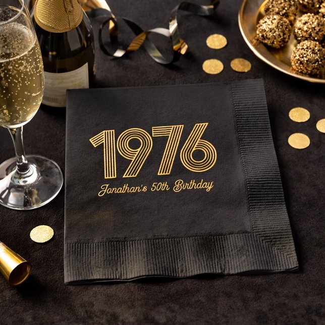 Brillo Servilletas personalizadas de 1976 con estampado e (Custom 1976 50th Birthday Foil Stamped Napkins)