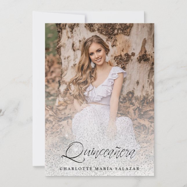 Brillo Tendencia Quinceañera Español Foto Moderna (Anverso)