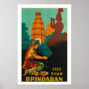 Brindaban India Póster de viaje vintage