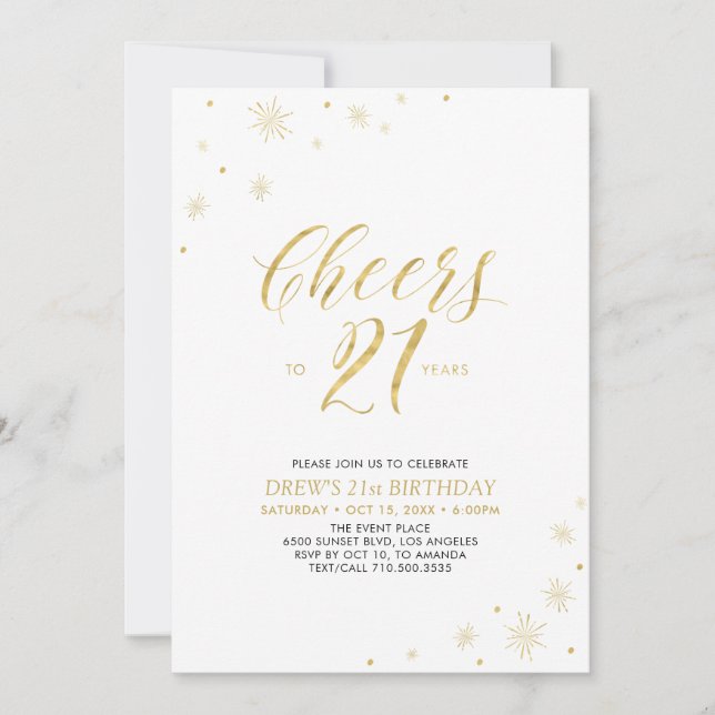 Brindis por 21 | Invitación de cumpleaños 21 dorad (Anverso)