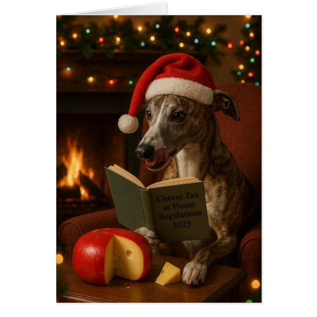 Brindle Whippet Cheese Tax Christmas greeting card (Frente)