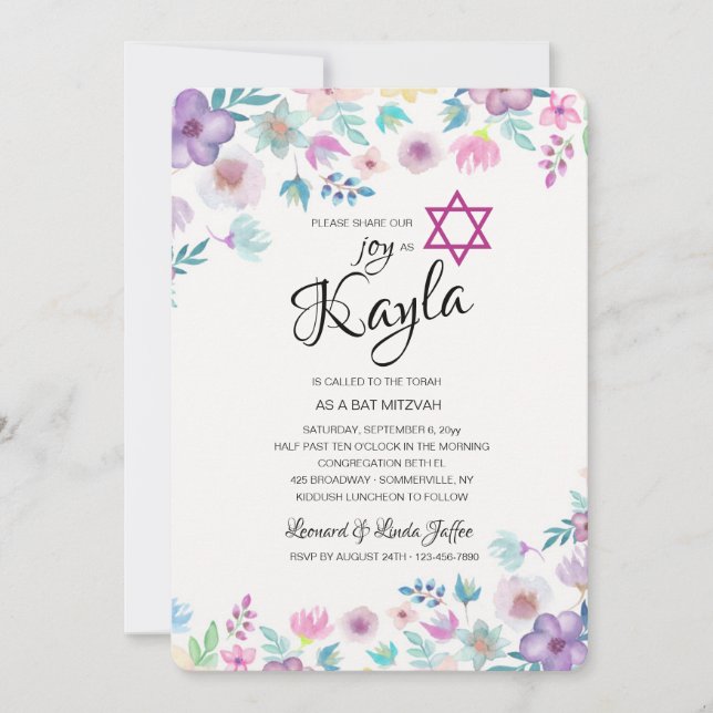 Brisa de flores murmuran invitación a Mitzvah (Anverso)