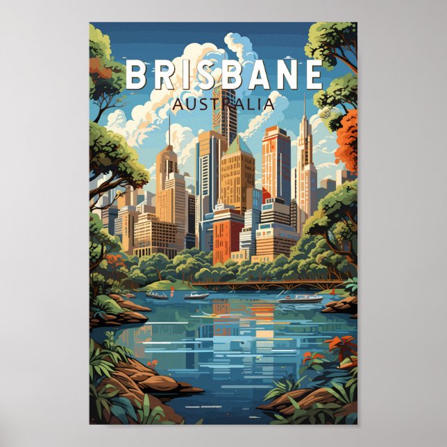 Brisbane Australia Viaje arte Vintage (Frente)