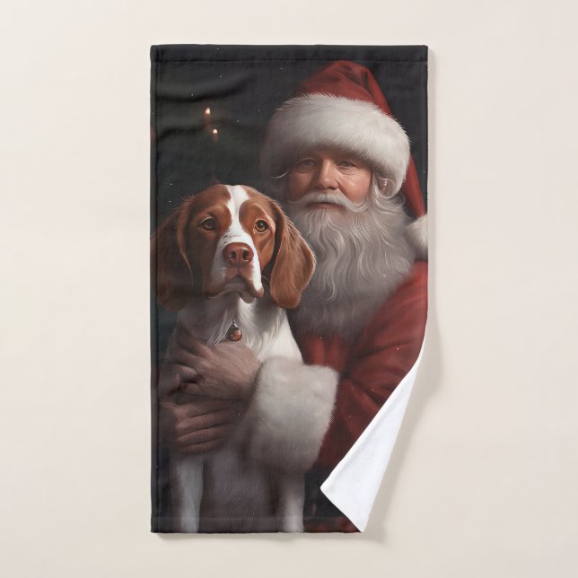 Brittany Spaniel con Navidades de Santa Claus (Toalla de mano)