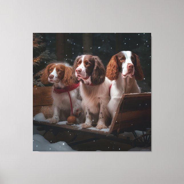 Brittany Spaniel Nevado Trineo Decoración de Navid (Anverso)