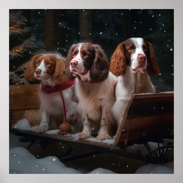 Brittany Spaniel Nevado Trineo Decoración de Navid (Frente)
