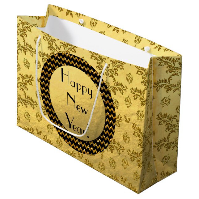 Brocade Gold ¡Feliz Año Nuevo! Bolsa de regalo ele (Angulo Anverso)